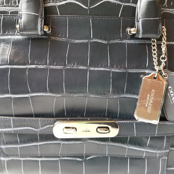 Coach Swagger Frame Satchel in Denim Crocodile-Embossed - Picture 8 of 16
